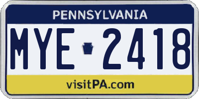 PA license plate MYE2418