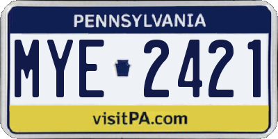 PA license plate MYE2421
