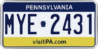 PA license plate MYE2431