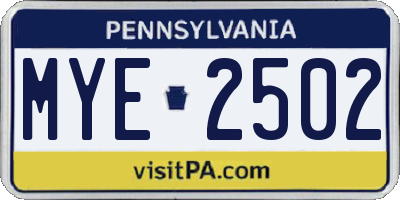 PA license plate MYE2502
