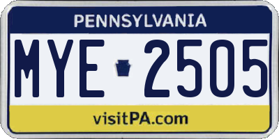 PA license plate MYE2505