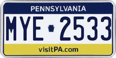 PA license plate MYE2533