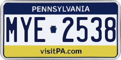 PA license plate MYE2538
