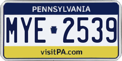 PA license plate MYE2539