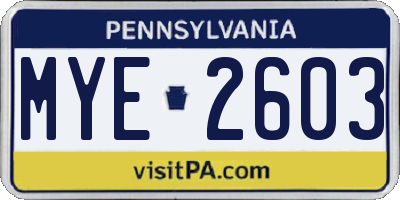 PA license plate MYE2603
