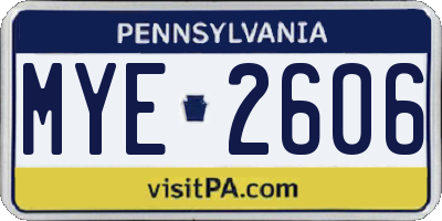 PA license plate MYE2606