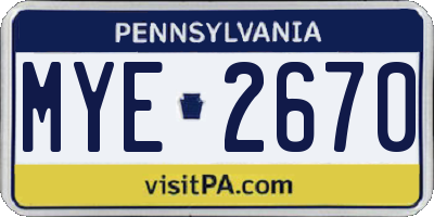PA license plate MYE2670