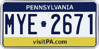 PA license plate MYE2671