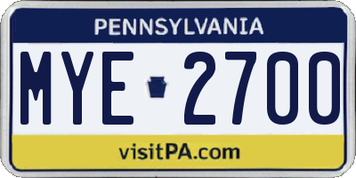 PA license plate MYE2700