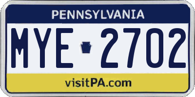 PA license plate MYE2702