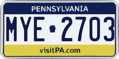 PA license plate MYE2703