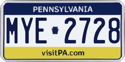 PA license plate MYE2728