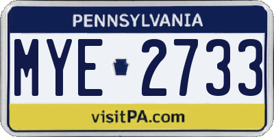 PA license plate MYE2733