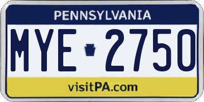 PA license plate MYE2750