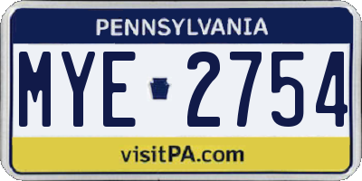 PA license plate MYE2754