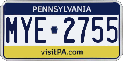 PA license plate MYE2755