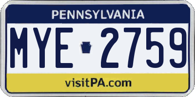 PA license plate MYE2759