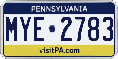 PA license plate MYE2783