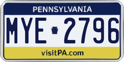 PA license plate MYE2796
