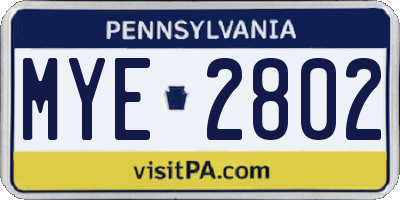 PA license plate MYE2802