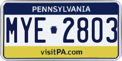 PA license plate MYE2803