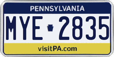 PA license plate MYE2835
