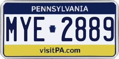 PA license plate MYE2889