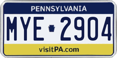PA license plate MYE2904