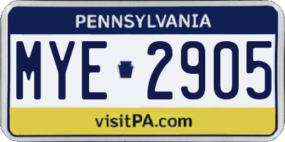 PA license plate MYE2905