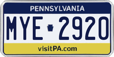 PA license plate MYE2920