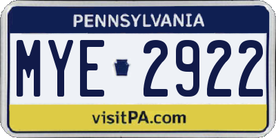 PA license plate MYE2922