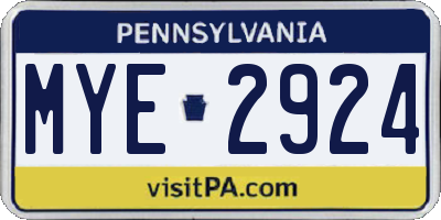 PA license plate MYE2924