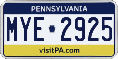 PA license plate MYE2925