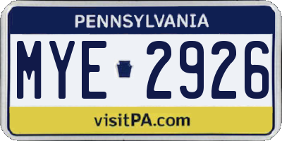 PA license plate MYE2926