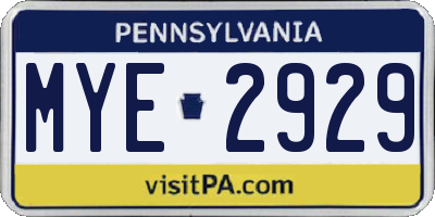 PA license plate MYE2929