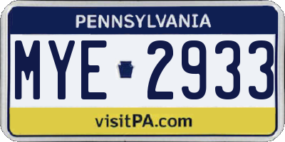 PA license plate MYE2933