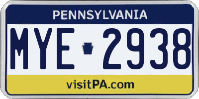PA license plate MYE2938