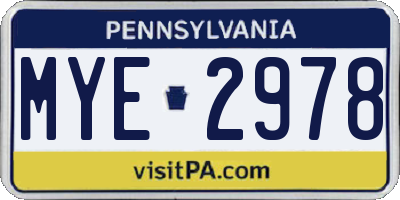 PA license plate MYE2978