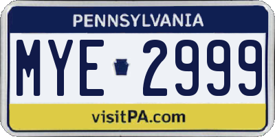 PA license plate MYE2999
