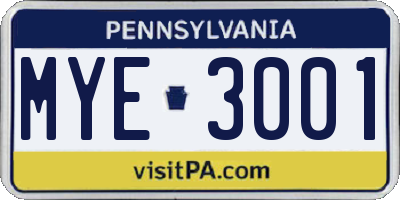 PA license plate MYE3001