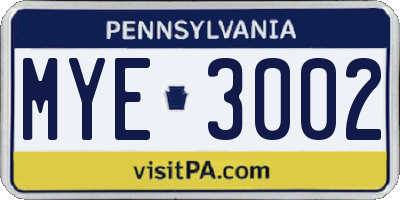 PA license plate MYE3002