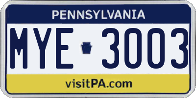 PA license plate MYE3003