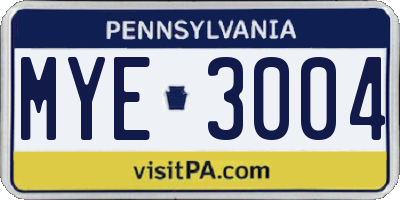 PA license plate MYE3004