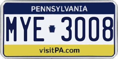 PA license plate MYE3008