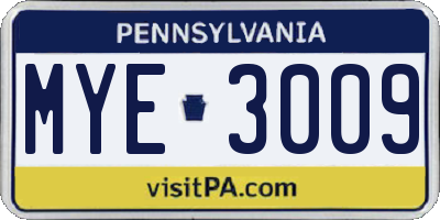 PA license plate MYE3009