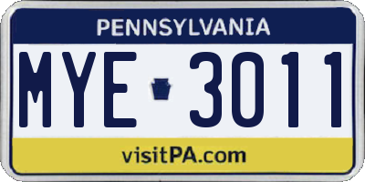 PA license plate MYE3011