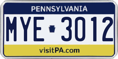 PA license plate MYE3012