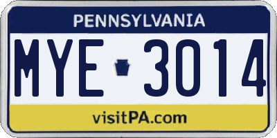 PA license plate MYE3014