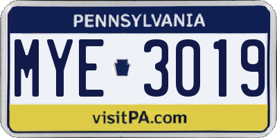 PA license plate MYE3019