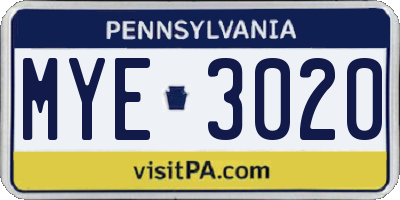 PA license plate MYE3020